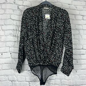 NEW Free People bodysuit butterflies flowy white black red size medium